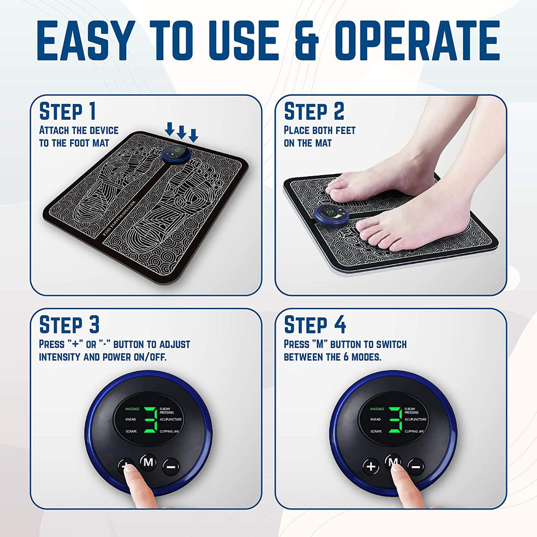 EMS Foot Massager | Improved Blood Circulation & Muscle Recovery - Acupressure with 6 Modes and 9 Intensity Levels