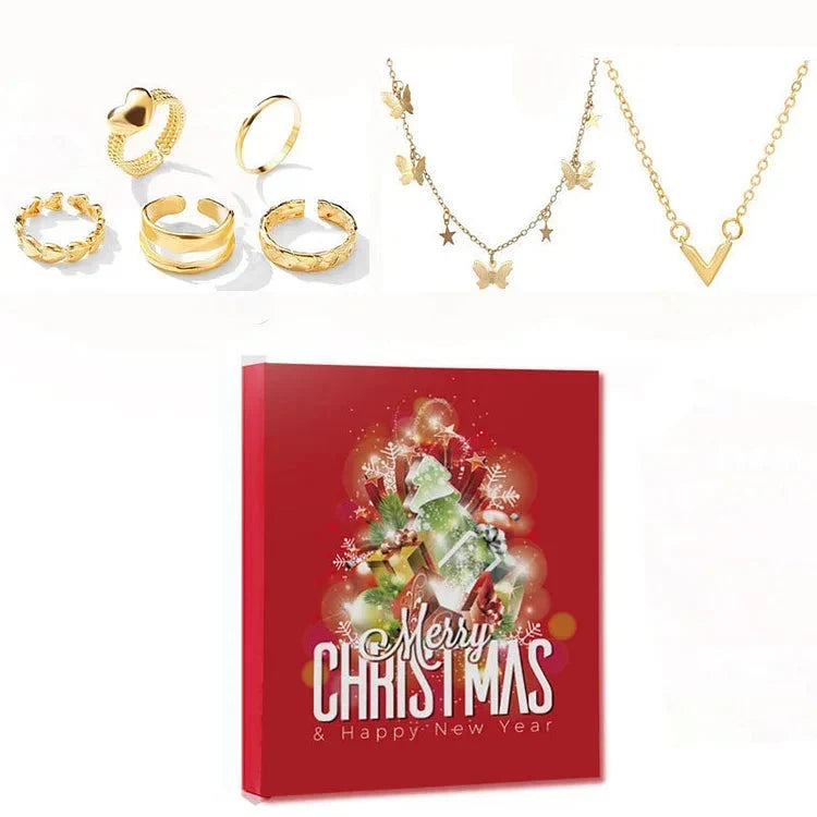 Jewelry Advent Calendar with 24 Pieces of Gold and Silver Finished Necklaces Bracelets and Earrings Holiday Countdown Gift