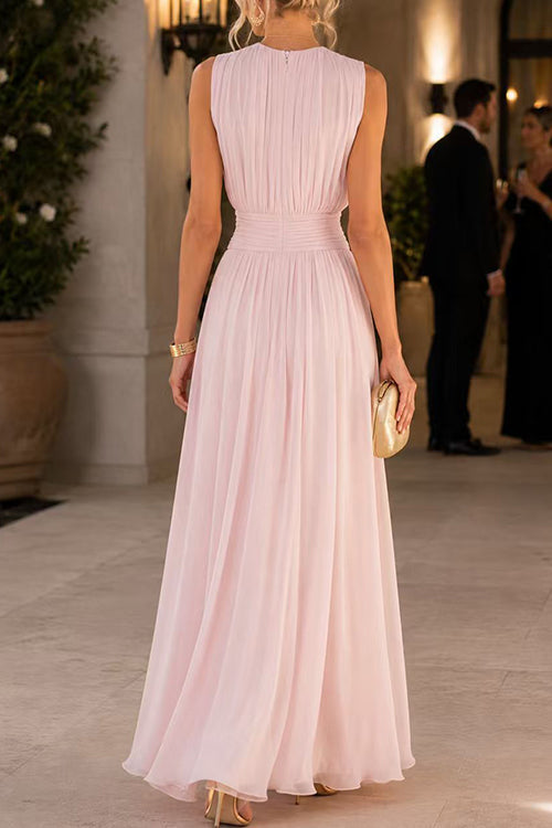 Fitted Maxi Dress with Round Neck and Back Zipper