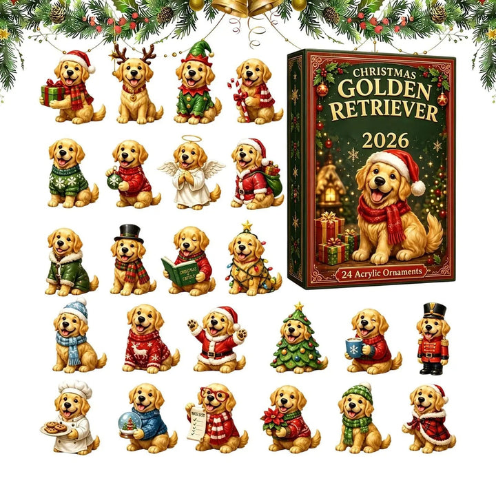 2026 Christmas Advent Calendar Cute American Golden Retriever Pendant 24-day countdown calendar 2D Christmas tree dog pendant