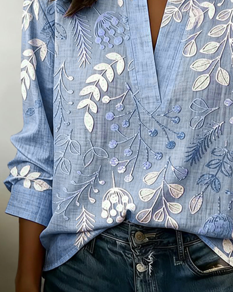 Floral Print Blouse with High Neck