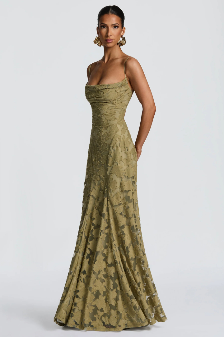 Women's Floral Brocade Cami Strap Wedding Guest Maxi Dress
