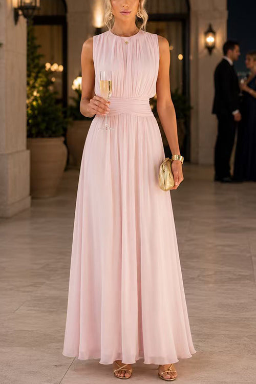 Fitted Maxi Dress with Round Neck and Back Zipper