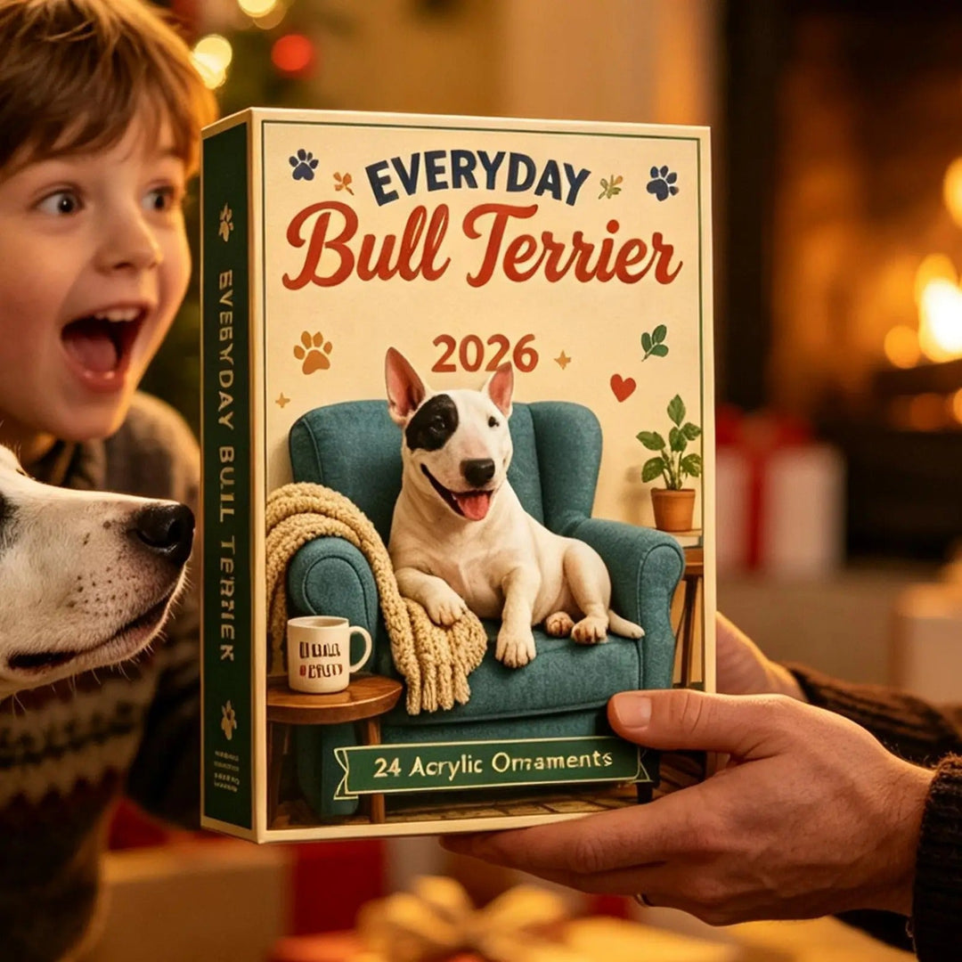 Bull Terrier Advent Calendar 2026, 24 days, 2D acrylic dog ornament, Christmas countdown decoration, gift for children, family and animal lovers