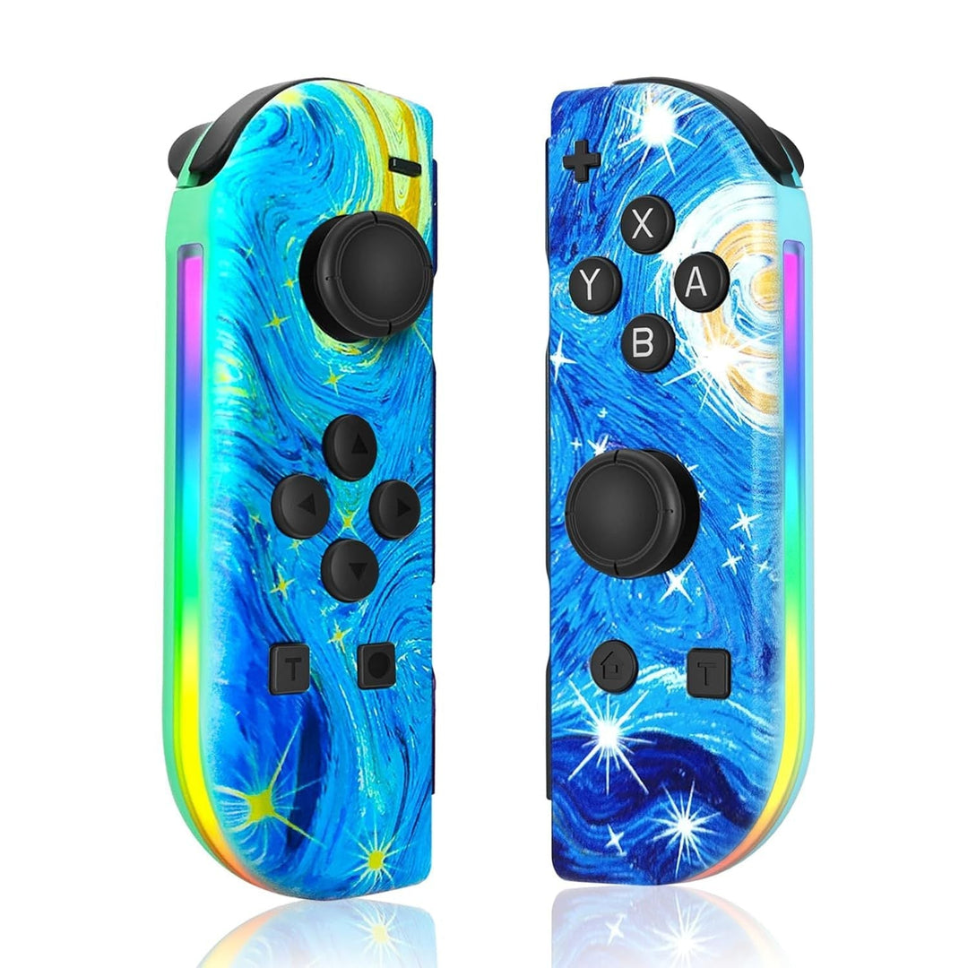 MEELANO Trådløs Bluetooth Joystick Til Nintendo Switch – LED-Håndtag I Unikke Farver Van Gogh-udgave