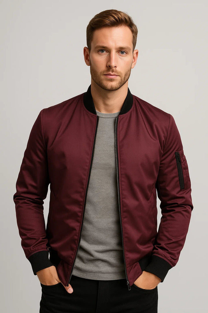 Men's Bomber Jacket | Timeless with Zipper Details All-Season Comfortable Fit