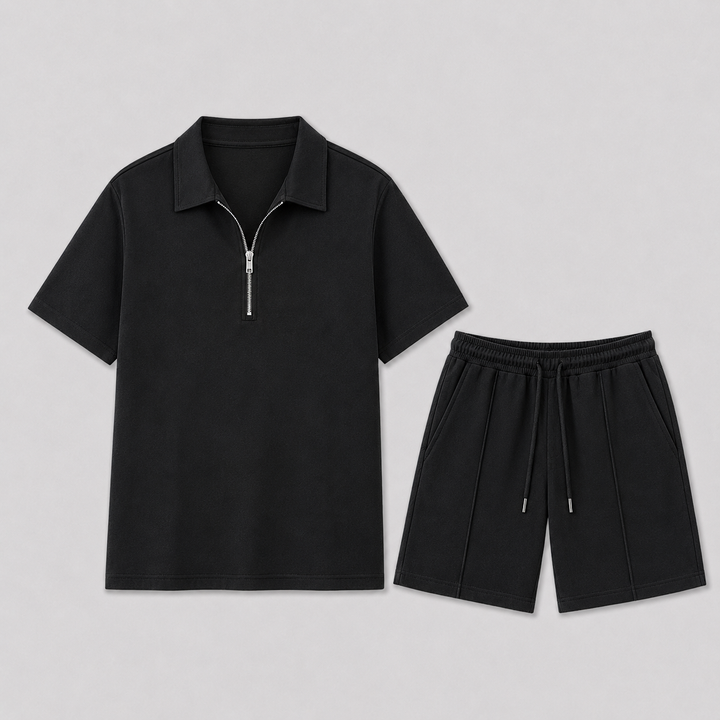 Men's Polo with Zipper and Shorts Summer Set