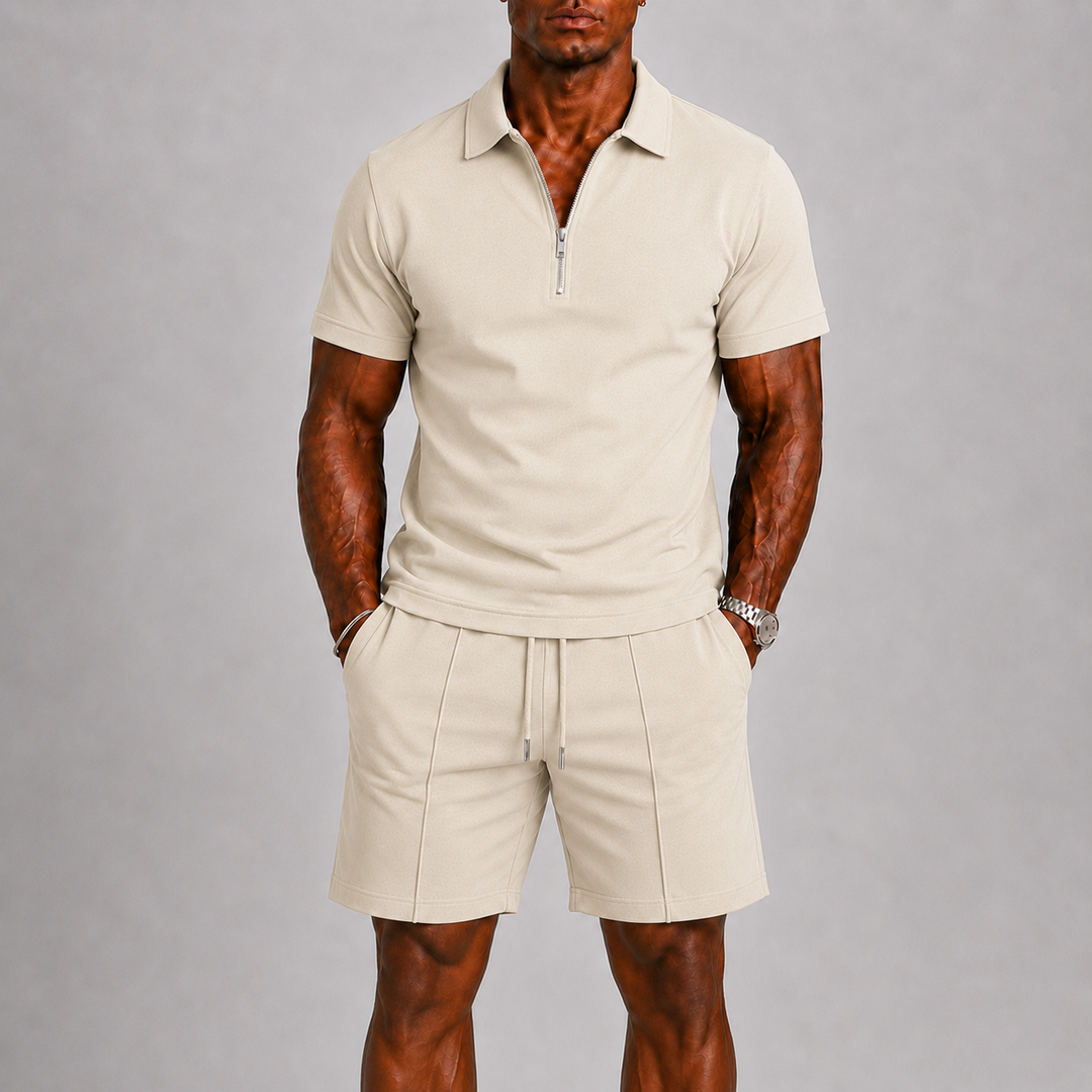 Men's Polo with Zipper and Shorts Summer Set