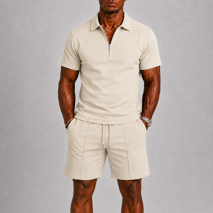 Men's Polo with Zipper and Shorts Summer Set