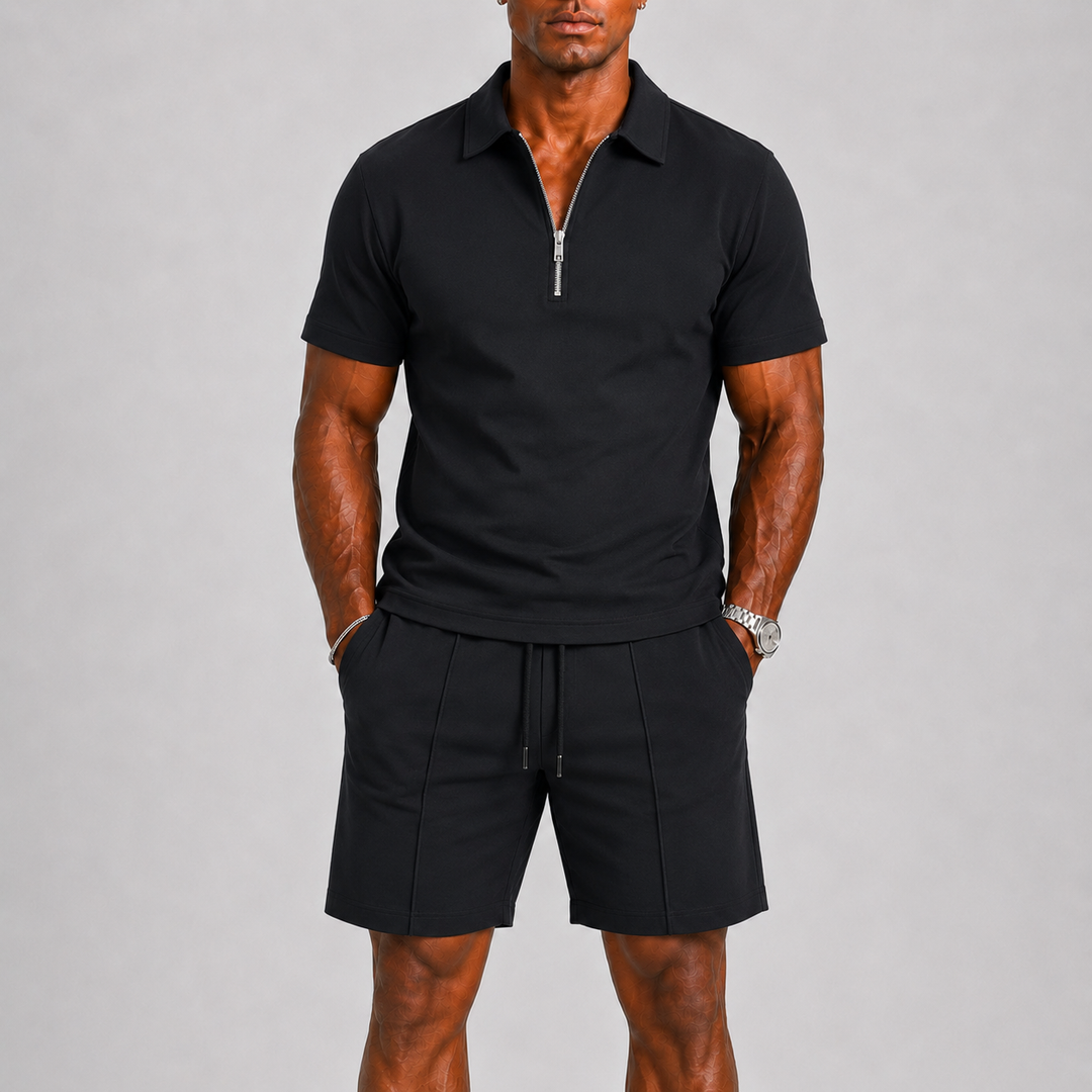 Men's Polo with Zipper and Shorts Summer Set