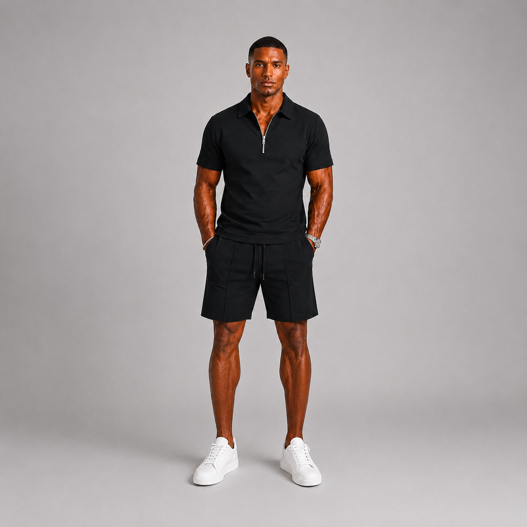 Men's Polo with Zipper and Shorts Summer Set