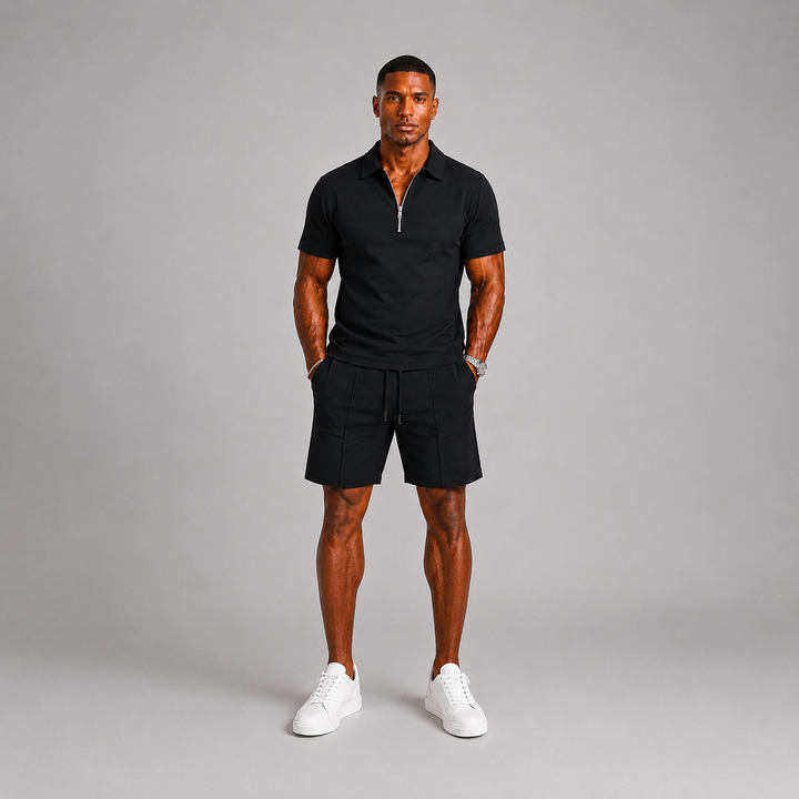 Men's Polo with Zipper and Shorts Summer Set