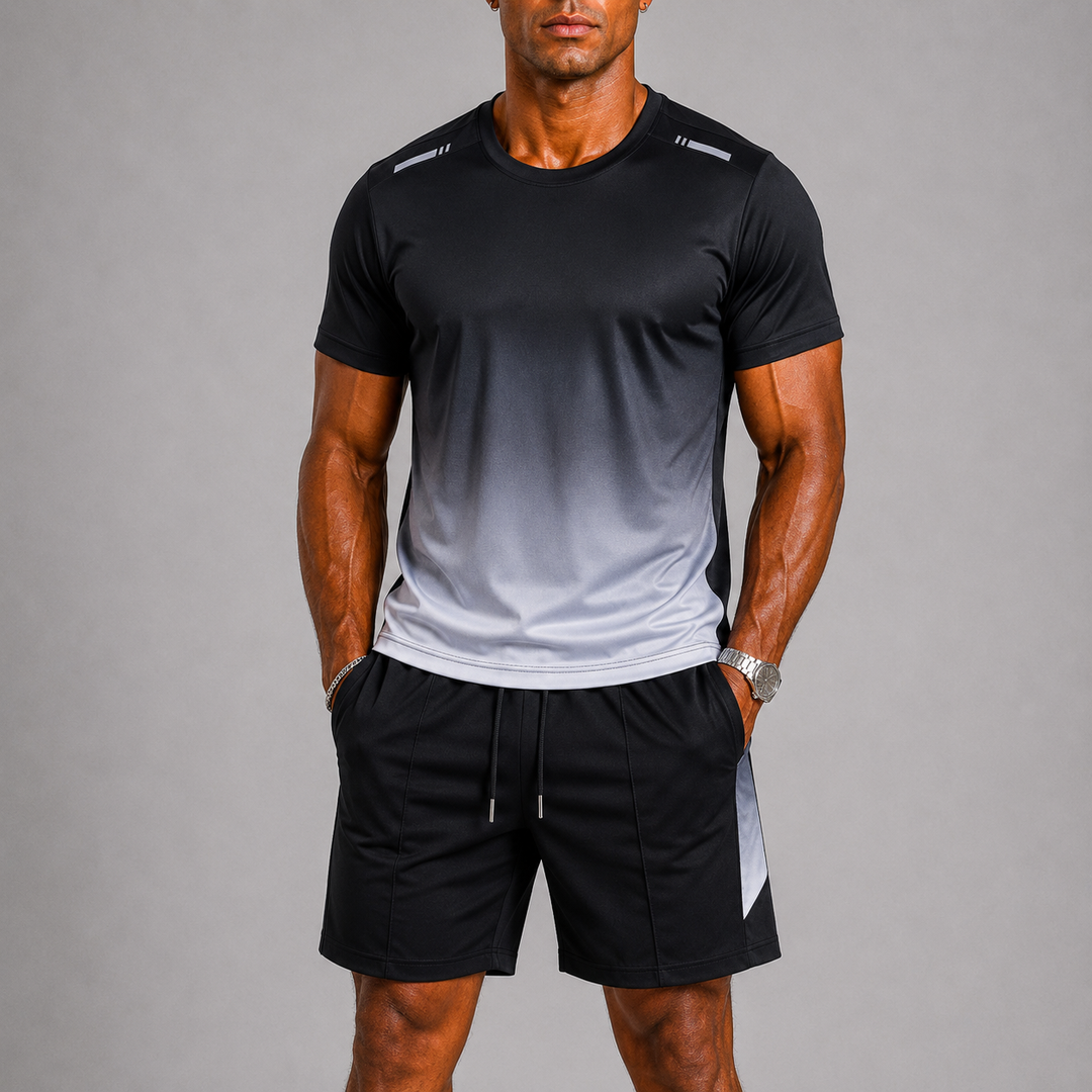 Men's Quick-Dry Sports Set with Gradient Print