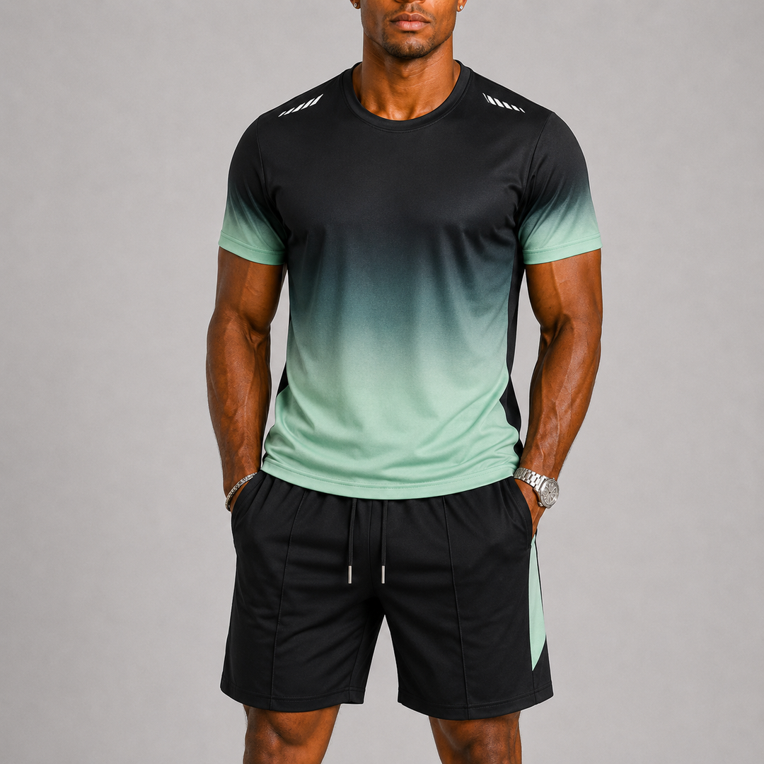 Men's Quick-Dry Sports Set with Gradient Print