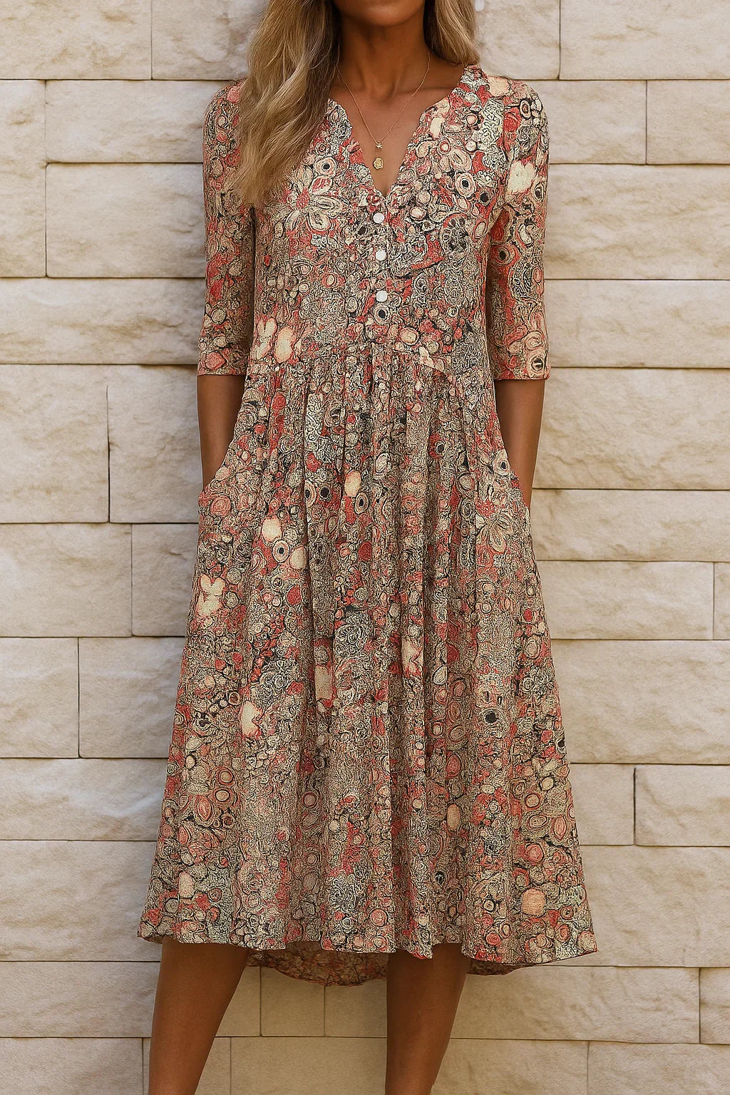 Graceful V-Neck Elegance Midi Dress