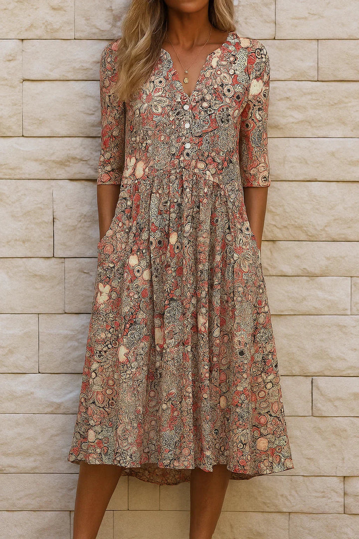 Graceful V-Neck Elegance Midi Dress