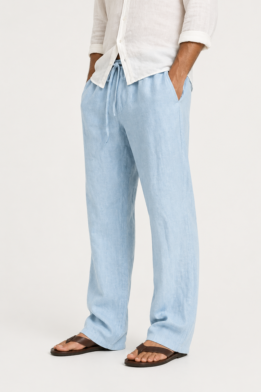 Men's Linen Look Trousers Drawstring Comfort Fit