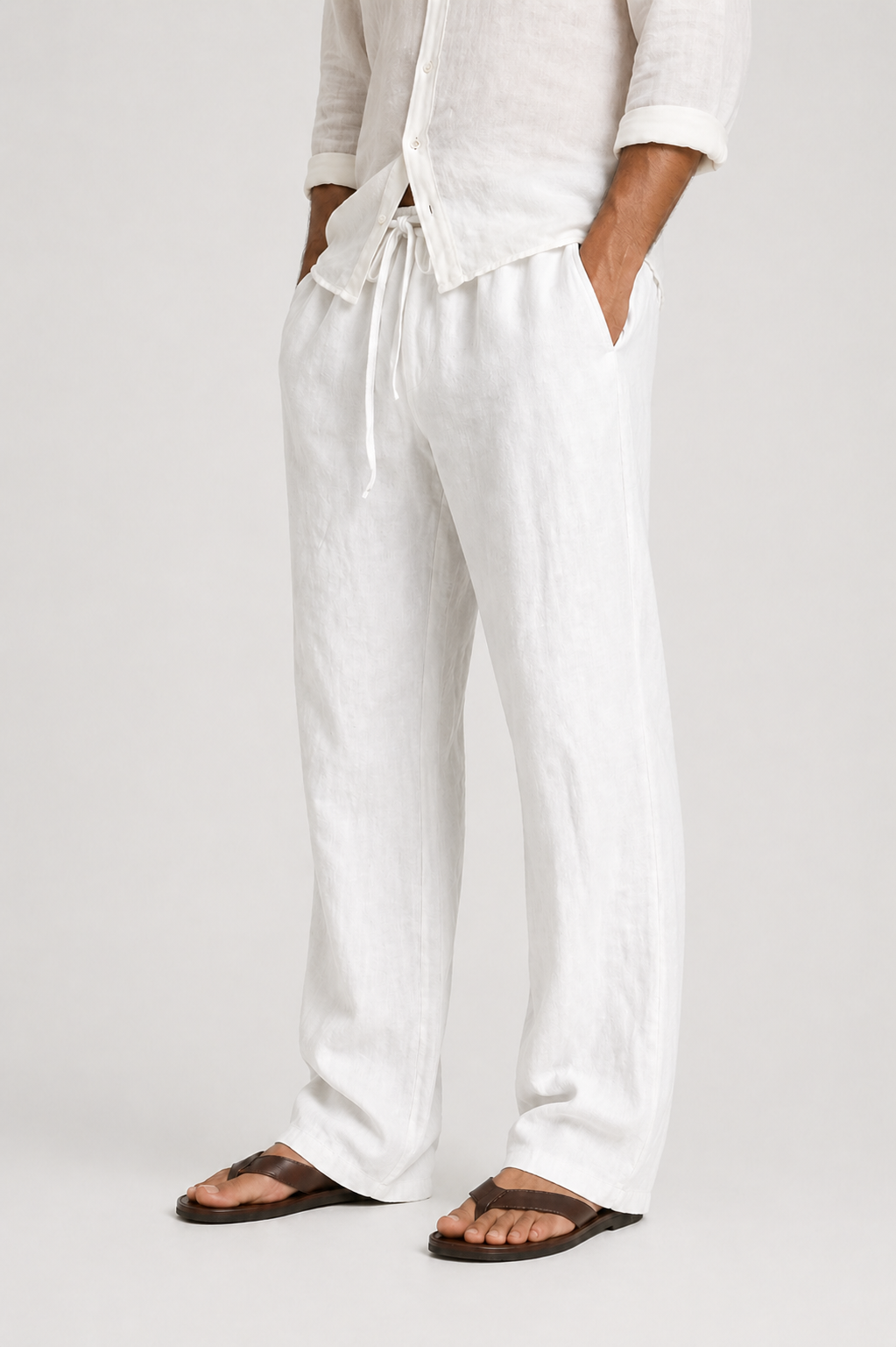 Men's Linen Look Trousers Drawstring Comfort Fit