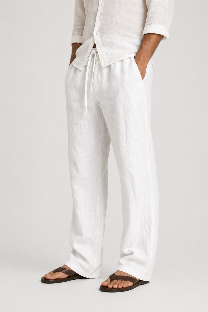 Men's Linen Look Trousers Drawstring Comfort Fit