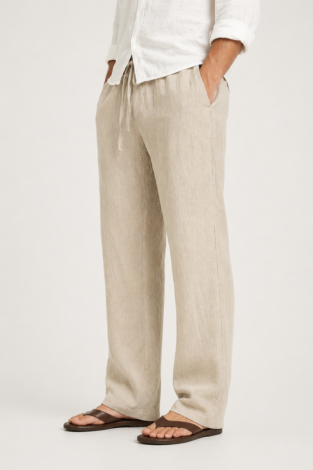 Men's Linen Look Trousers Drawstring Comfort Fit