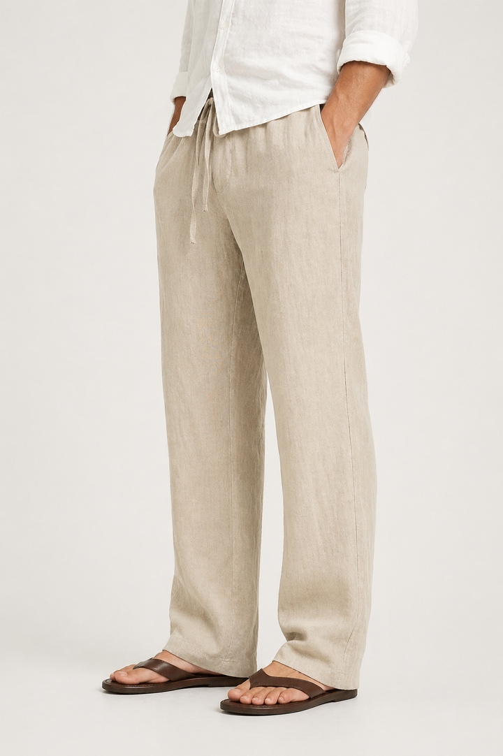 Men's Linen Look Trousers Drawstring Comfort Fit