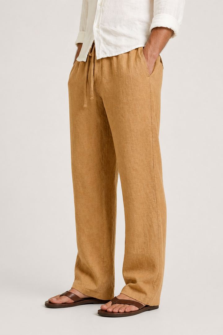 Men's Linen Look Trousers Drawstring Comfort Fit