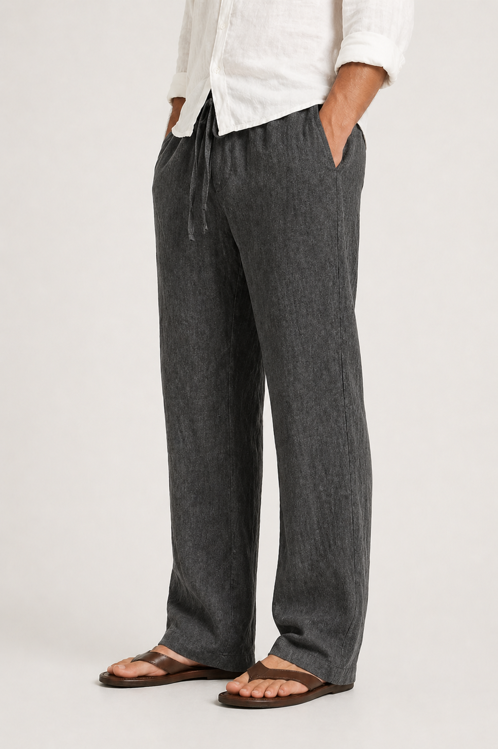 Men's Linen Look Trousers Drawstring Comfort Fit