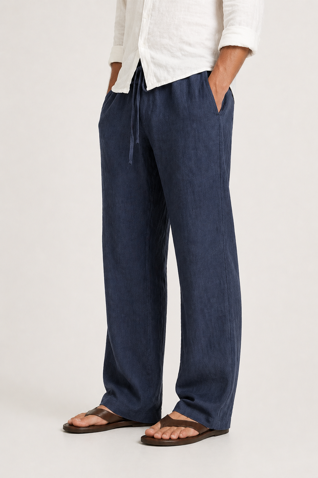 Men's Linen Look Trousers Drawstring Comfort Fit