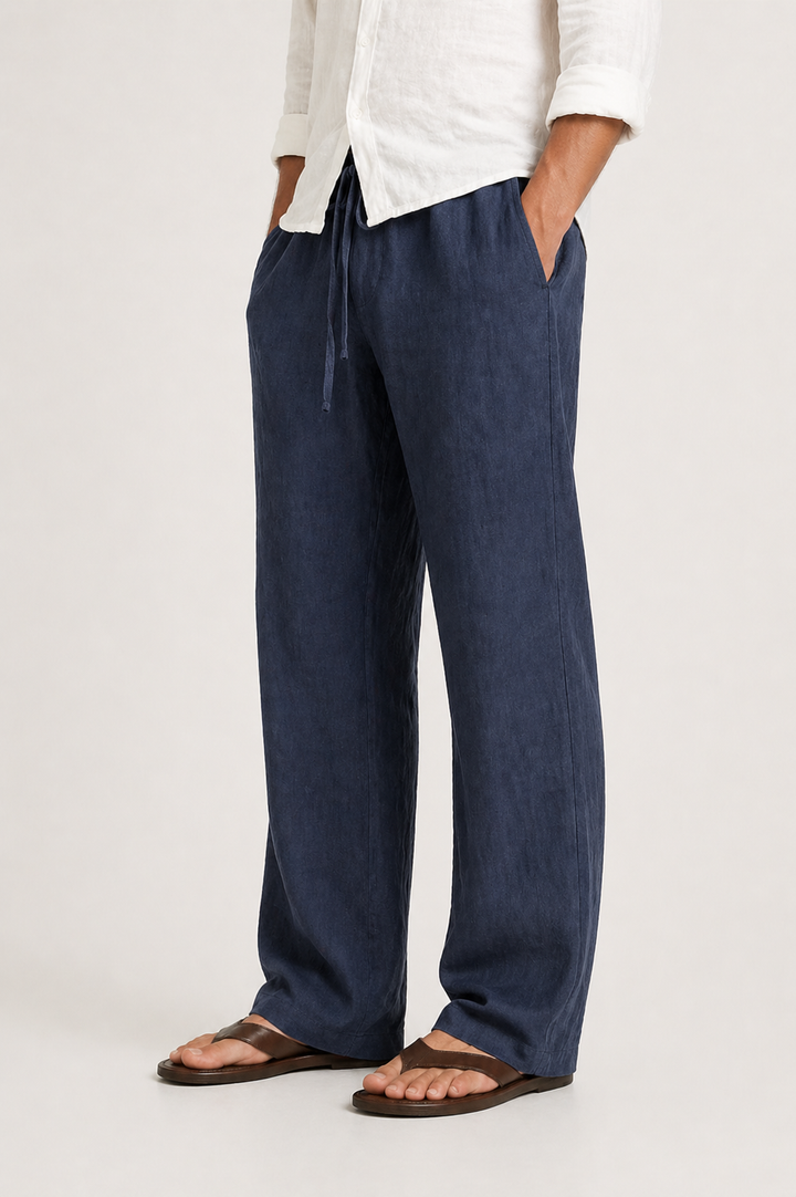 Men's Linen Look Trousers Drawstring Comfort Fit