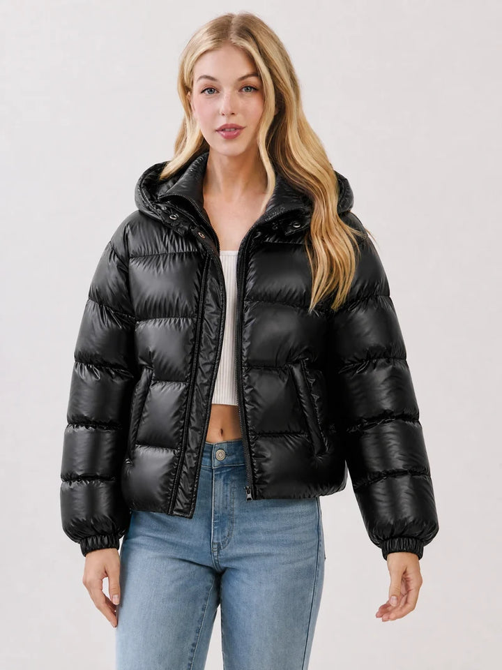 Women's Lightweight Puffer Jacket | Slim Fit Quilted Coat | Gloss Finish Insulated Outerwear | Winter City Outdoor Wear