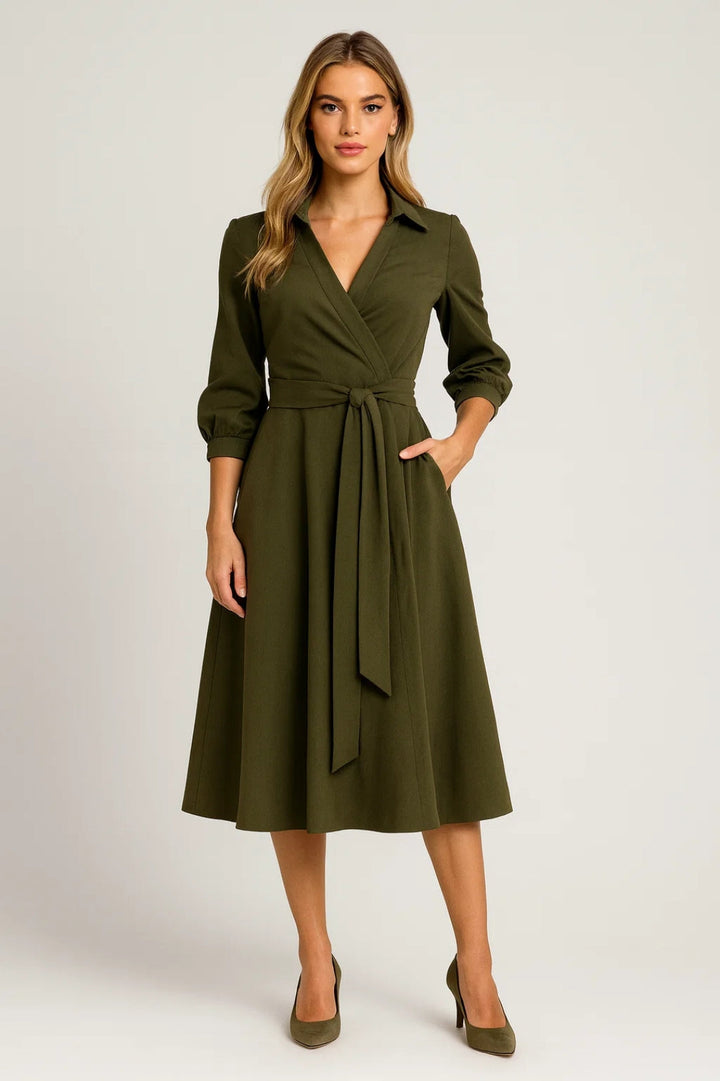 Elegant Women's Midi Wrap Dress with Belt