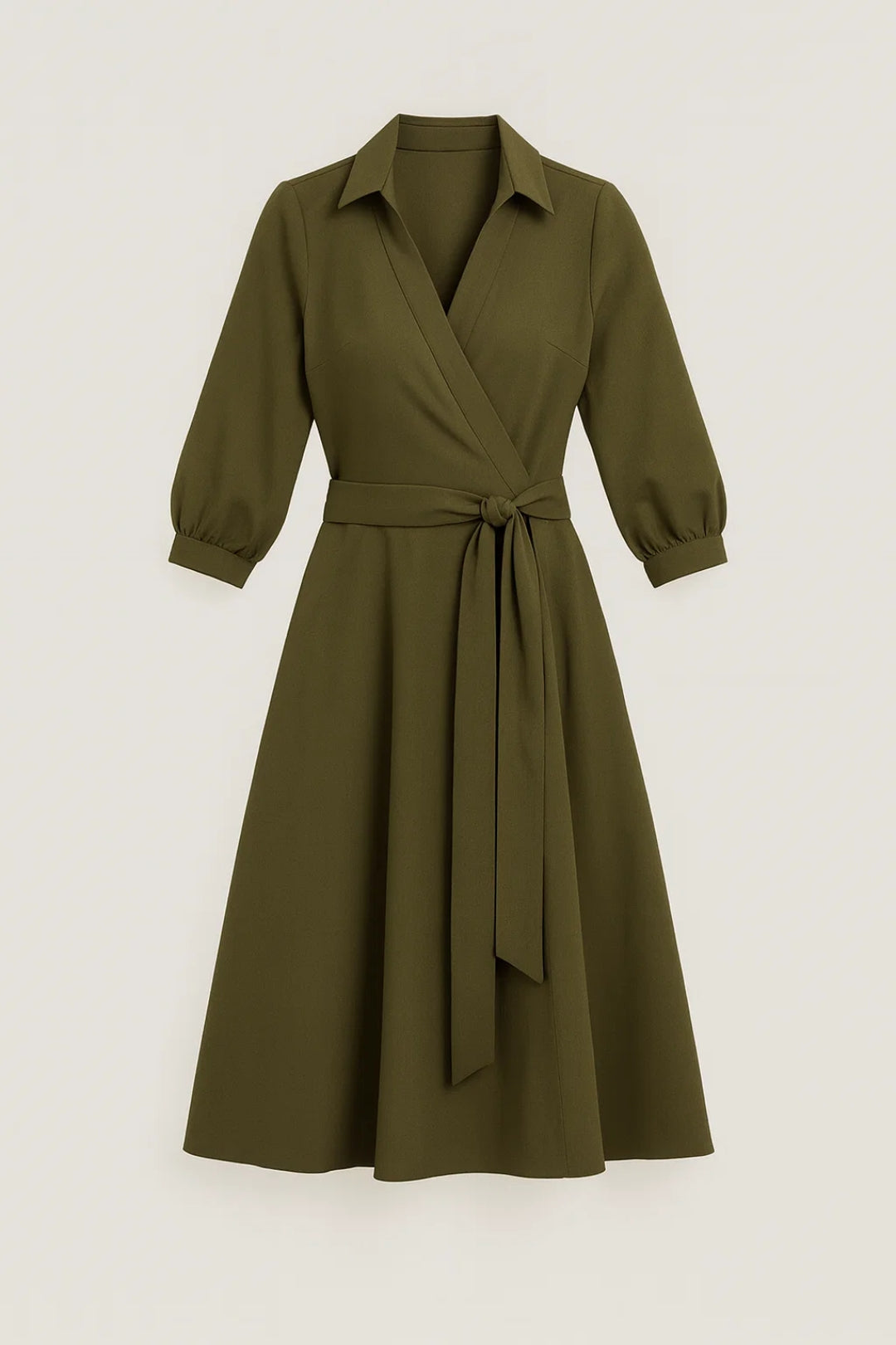 Elegant Women's Midi Wrap Dress with Belt