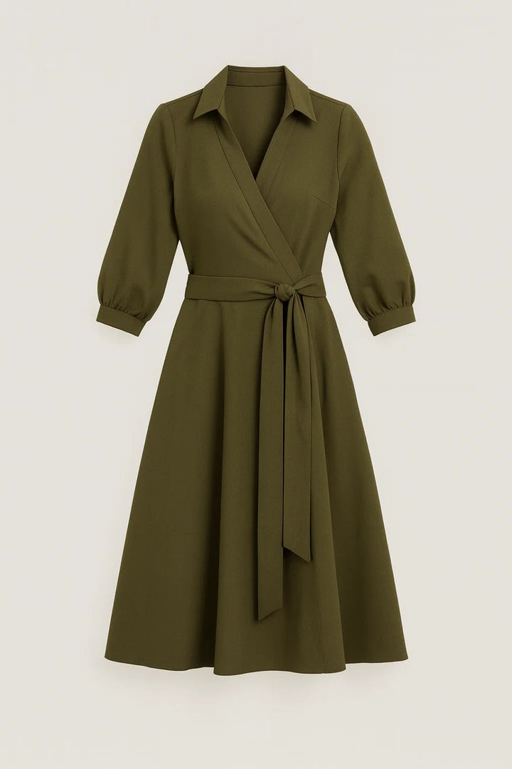 Elegant Women's Midi Wrap Dress with Belt