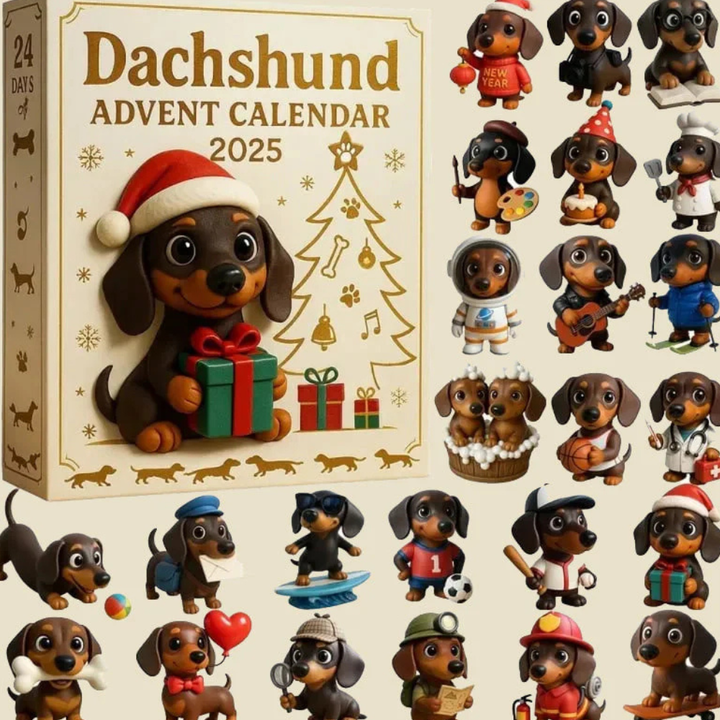Dachshund Advent Calendar 2026 with 24 Hand-Painted Dachshund Figurines | Collectible Christmas Countdown Set for Dog Lovers