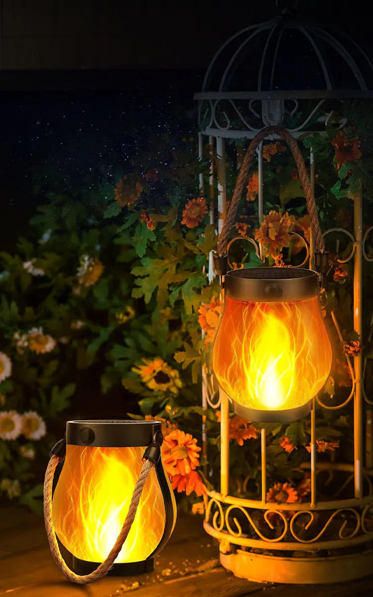 Solar Lantern with Flickering Flame and USB-C Charging
