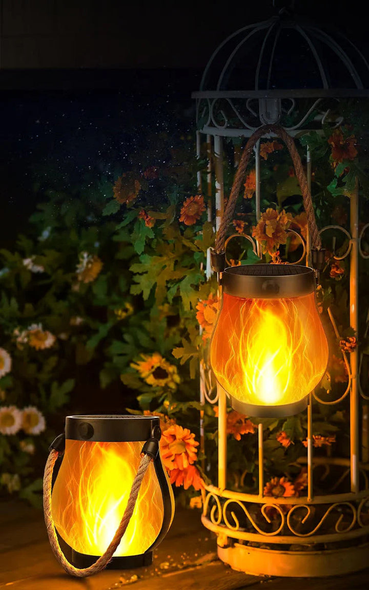Solar Lantern with Flickering Flame and USB-C Charging