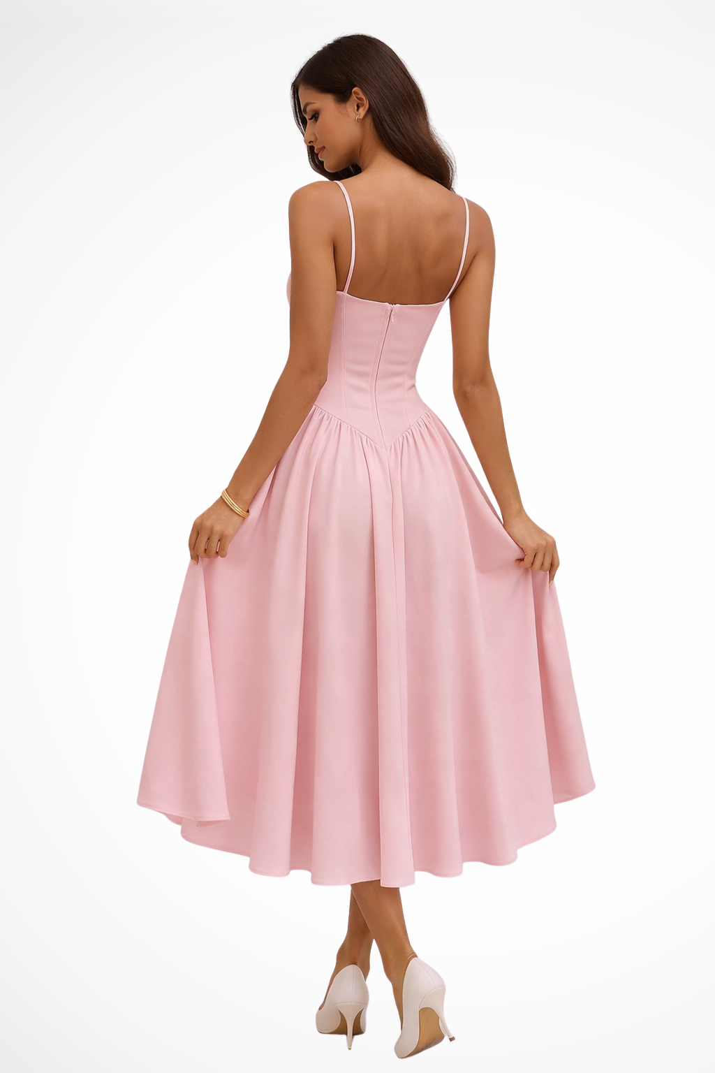 Women’s Corset Bodice A-Line Elegant Midi Wedding Guest Dress