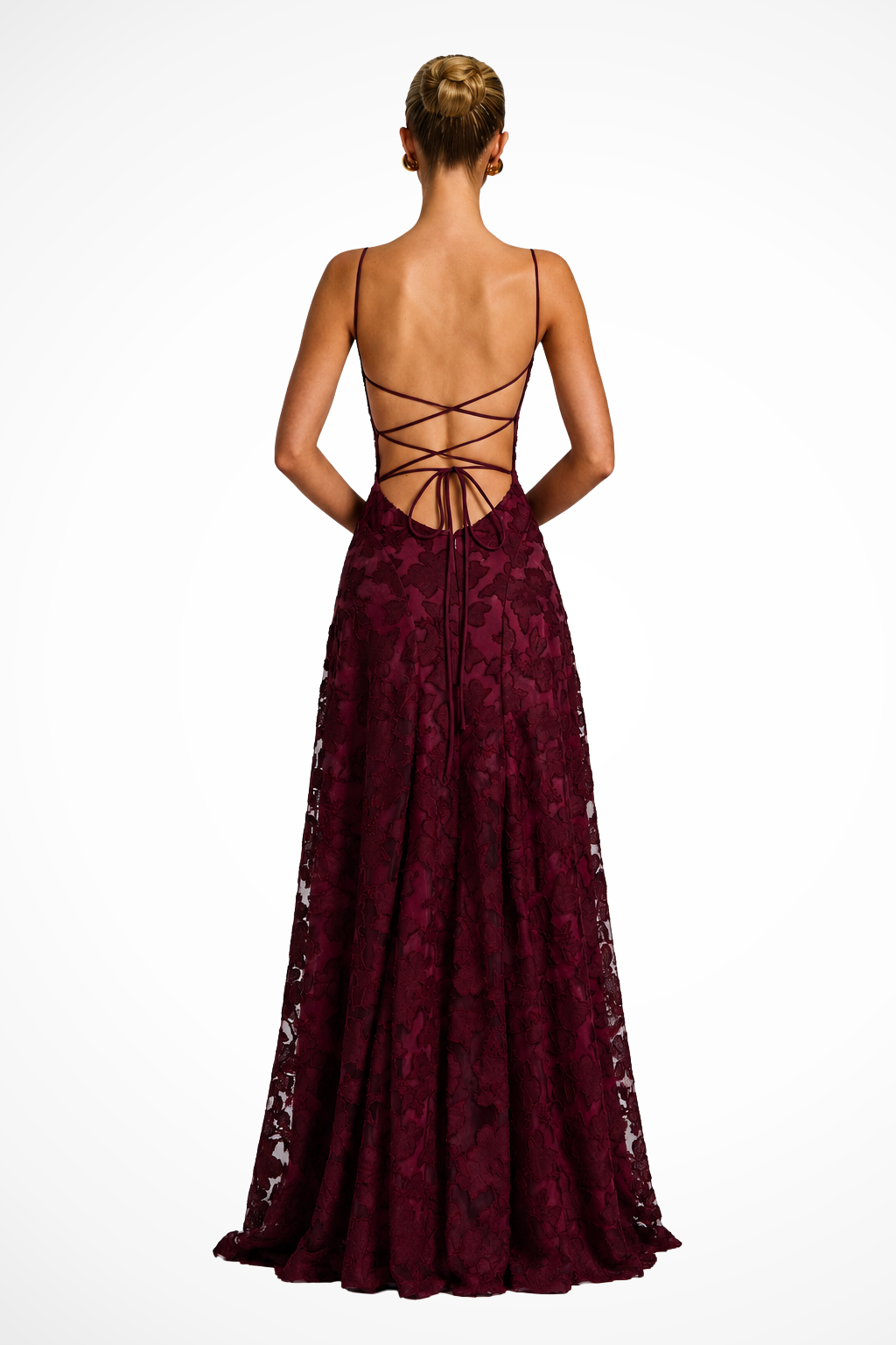 Women Cowl Neck Floral Lace Wedding Guest Maxi Dress