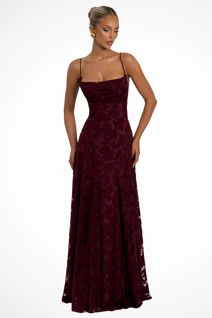 Women Cowl Neck Floral Lace Wedding Guest Maxi Dress