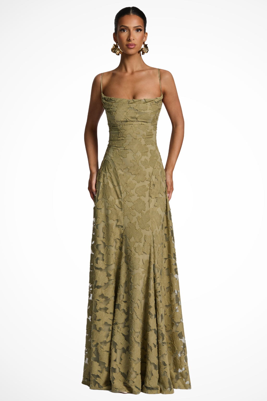 Women Cowl Neck Floral Lace Wedding Guest Maxi Dress