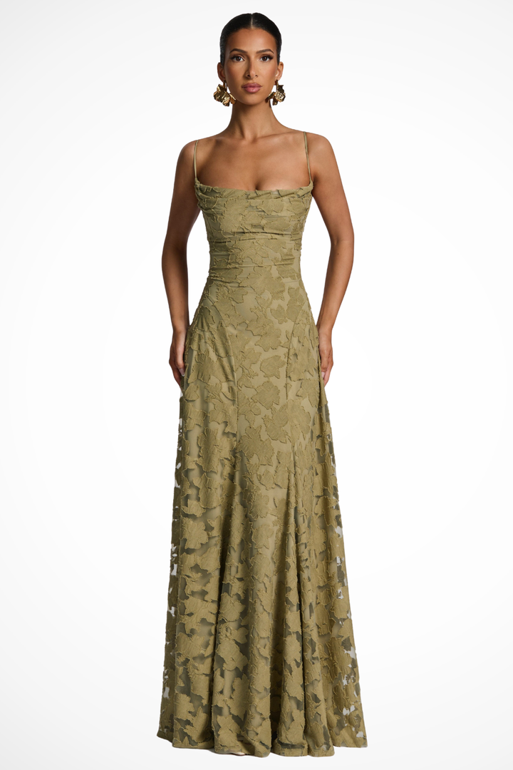 Women Cowl Neck Floral Lace Wedding Guest Maxi Dress
