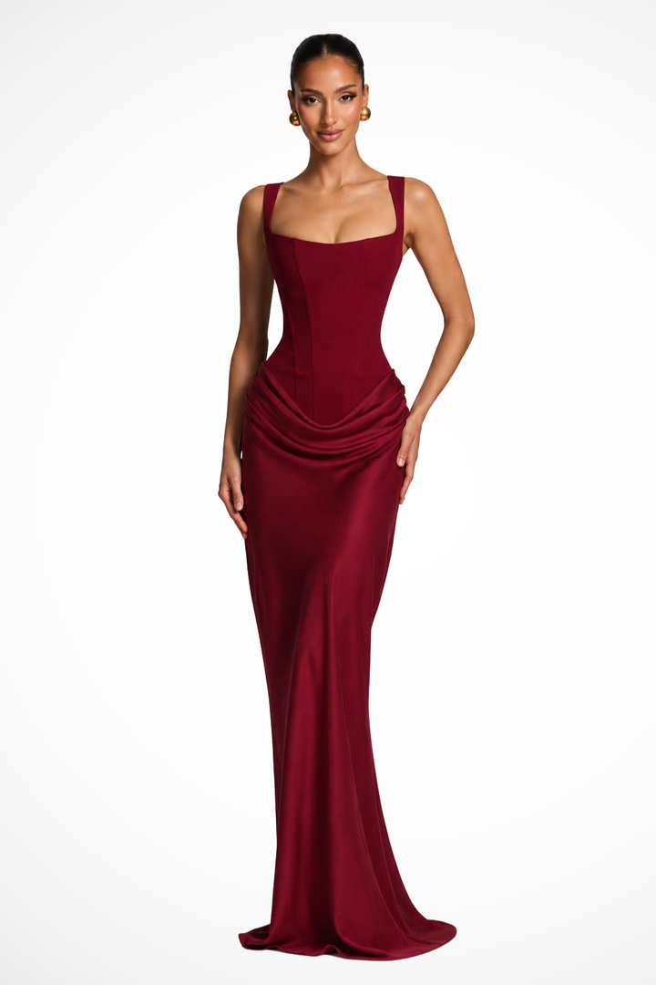 Women's Square Neck Corset Draped Wedding Guest Maxi Dress