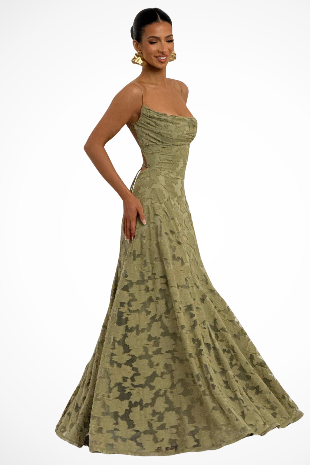 Women Cowl Neck Floral Lace Wedding Guest Maxi Dress