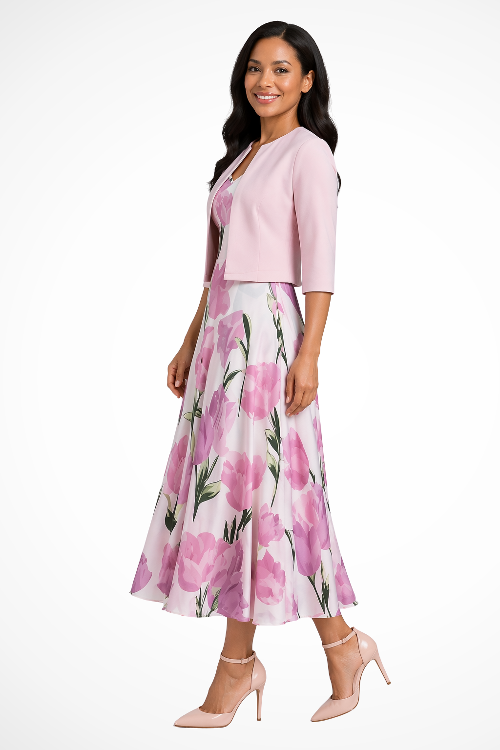 Women's Floral Maxi Dress with Cropped Jacket Wedding Guest Two-Piece Set
