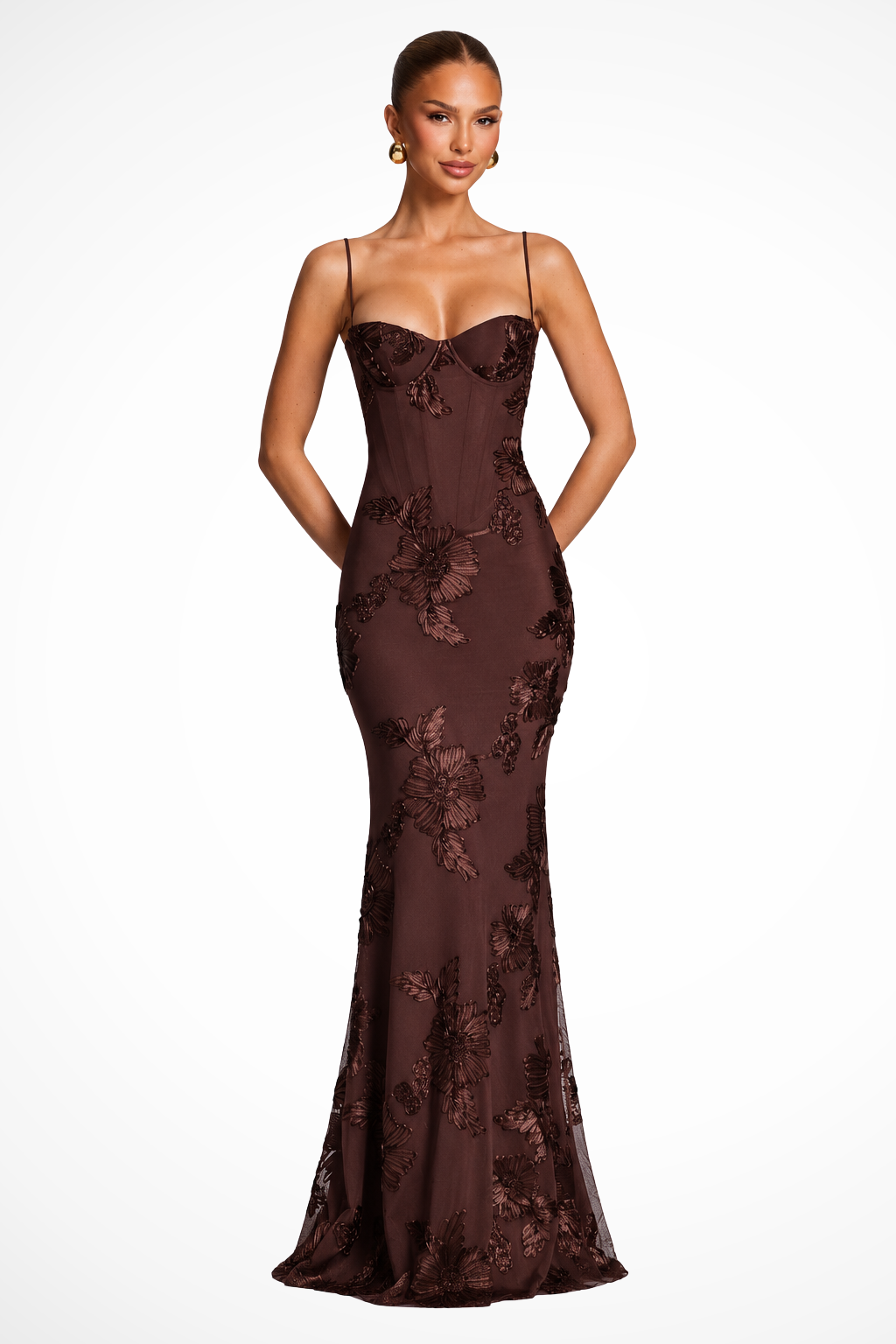 Women's Corset Floral Embroidered Wedding Guest Maxi Dress
