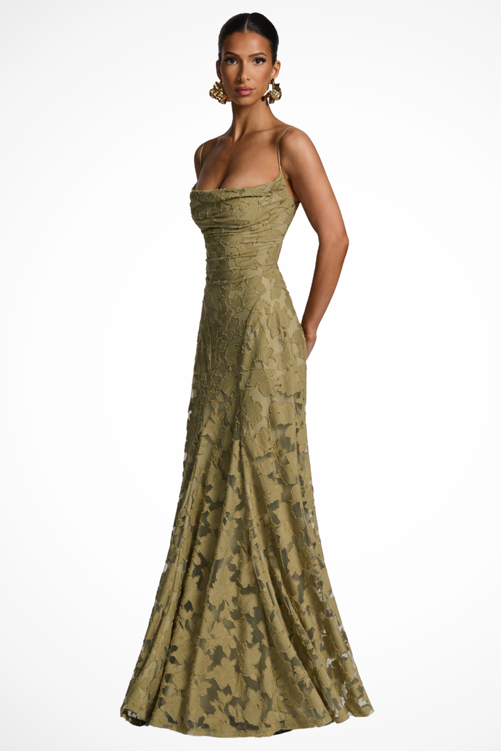 Women Cowl Neck Floral Lace Wedding Guest Maxi Dress