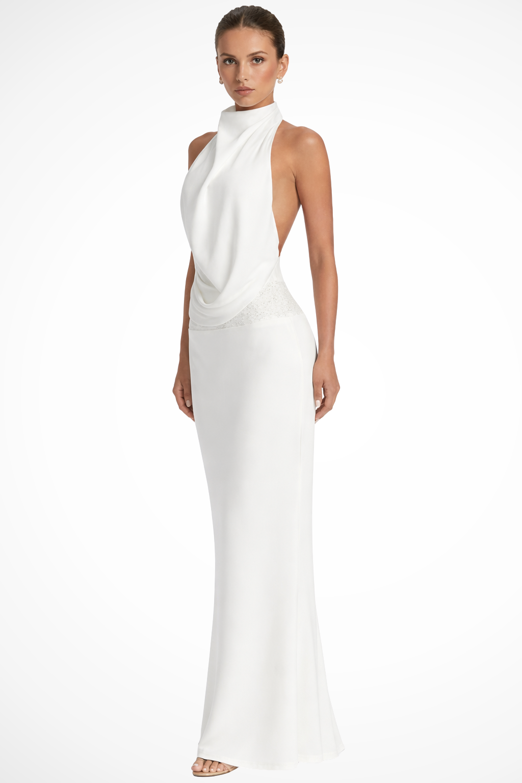 Women's Halter Neck Draped Satin Wedding Guest Maxi Dress