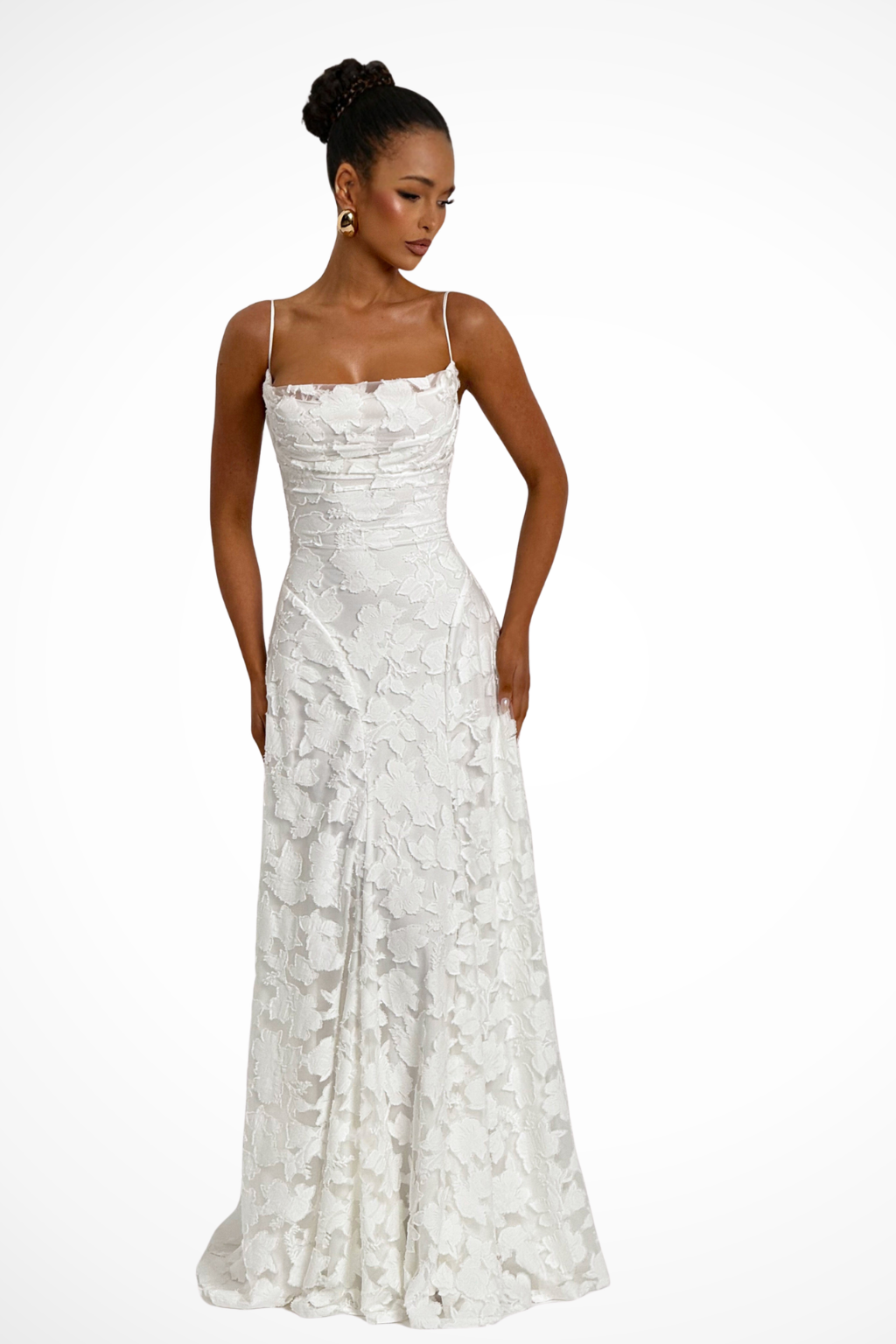 Women Cowl Neck Floral Lace Wedding Guest Maxi Dress