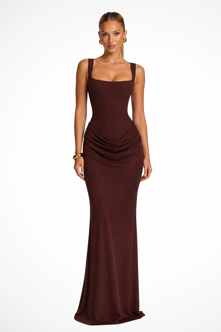 Women's Square Neck Corset Draped Wedding Guest Maxi Dress
