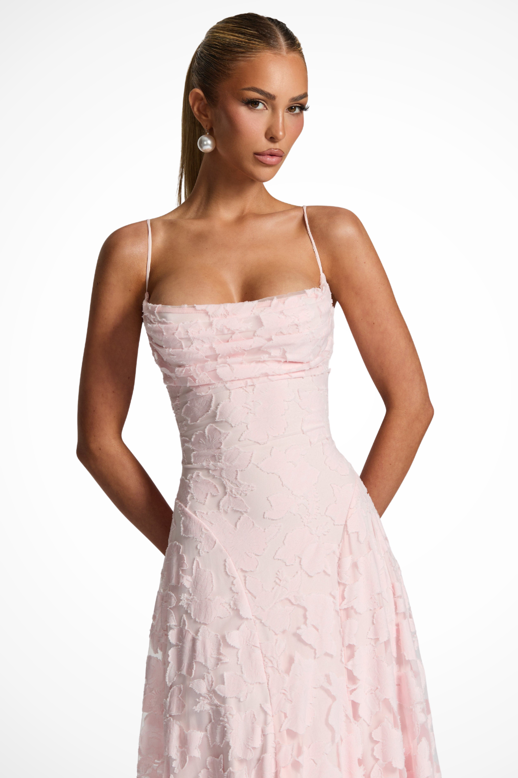 Women Cowl Neck Floral Lace Wedding Guest Maxi Dress